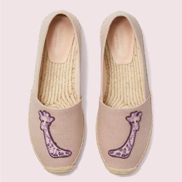 Kate Spade Beige Giraffe Embroidered Espadrilles Sz 9B - Picture 1 of 7